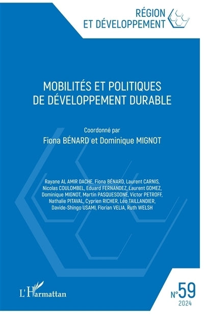 Région et développement, n°59. Mobilités et politiques de développement durable